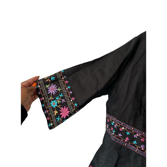 Silkland Linen Embroidered Sequin Bohemian Boho Gypsy Jacket Blazer Size Large - Picture 7 of 12
